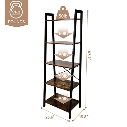 Babion 5-Tier Ladder Shelf, Bookcase Ladder Shelf, Bookshelf Wood Ladder Shelves With Metal Frame, Freestanding Storage Shelves For Home Office Garden (Vintage Color) 3 Babion 5-Tier Ladder Shelf, Bookcase Ladder Shelf, Bookshelf Wood Ladder Shelves With Metal Frame, Freestanding Storage Shelves For Home Office Garden (Vintage Color)