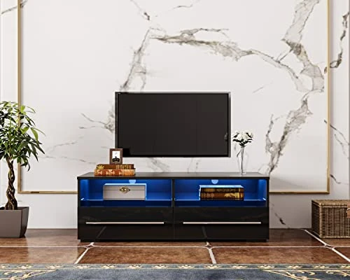 MENGK The Black TV Cabinet Has Two Drawers With Color-Changing Light Strips 4 MENGK The Black TV Cabinet Has Two Drawers With Color-Changing Light Strips - Image 2