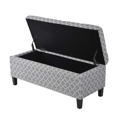 HOMCOM Large 42" Tufted Linen Fabric Upholstery Storage Ottoman Bench With Lift-top For Living Room, Entryway, Or Bedroom - Grey Lattice 7 HOMCOM Large 42" Tufted Linen Fabric Upholstery Storage Ottoman Bench With Lift-top For Living Room, Entryway, Or Bedroom - Grey Lattice - Image 5