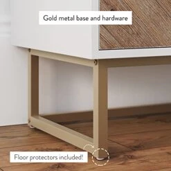 Nathan James Enloe Modern Storage, Free Standing Accent Cabinet With Doors In A Rustic Fir Wood Finish Powder-coated Metal Base For Hallway, Entryway Or Living Room, White/Gold -Amazon Store 41stZIh9DTL