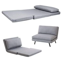 Maxspeed Futon Sofa Bed, Memory Foam Futon Convertible Couch Bed Chair, Modern Small Sofa Sleeper W/Adjustable Backrest, Folding Floor Lounge For Compact Living Spaces Offices Dorm Bonus,Grey