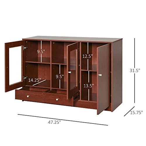 HOMCOM Kitchen Buffet Table Cabinet Storage Sideboard Server Console With Framed Acrylic Doors And Tabletop, Brown 5 HOMCOM Kitchen Buffet Table Cabinet Storage Sideboard Server Console With Framed Acrylic Doors And Tabletop, Brown - Image 3