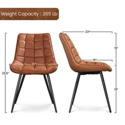Yaheetech 2pcs Dining Chairs Upholstered PU Leather Chairs Tufted Side Chairs With Soft Padded And Metal Legs For Kitchen, Leisure, Brown -Amazon Store 41sy41BrYhL