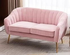 Artechworks Contemporary Tufted Velvet Tub Barrel Loveseat Sofa Chair Upholstered Couch With Golden Metal Legs Club Two-Seat Sofa For Living Reading Room Bedroom Apartment Small Space Dorm, Pink -Amazon Store 41sybJcrdyL. AC