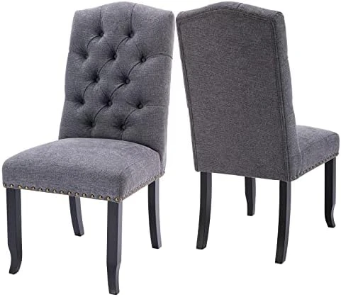 COLAMY Tufted Dining Chairs Set Of 6, Upholstered Parsons Dining Room Chairs, Fabric Kitchen Side Chair With Nailhead Trim And Wood Legs, Beige 14 COLAMY Tufted Dining Chairs Set Of 6, Upholstered Parsons Dining Room Chairs, Fabric Kitchen Side Chair With Nailhead Trim And Wood Legs, Beige - Image 12