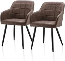 TUKAILAi Modern Dining Chairs Set Of 2, PU Leather Upholstered Accent Arm Chair With Padded Seat, Armrest & Backrest, Occasional Armchair For Leisure Lounge Guest Reception (Brown) -Amazon Store 41t bPDdgIL. AC