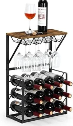 SHINOSKE Wood Countertop Wine Rack, 12 Bottle 3 Tier Metal Free Standing Wine Storage Holder, Wine Holder Storage Shelf For Kitchen, Bar, Pantry, Wine Cellar, Basement, Countertop -Amazon Store 41t bcsFq0L. AC