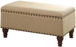 Homepop Home Decor | Upholstered Storage Bench With Nailhead Trim | Ottoman With Storage For Living Room & Bedroom | Decorative Home Furniture (Tan ) Large -Amazon Store 41tBabn2CaL. AC