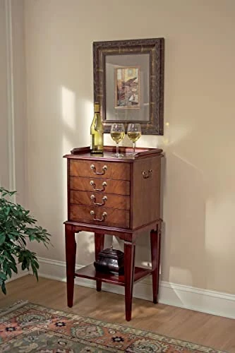 Butler Hardwick 4-Drawer Cherry Silver Chest, Wood End Table For Bedroom, Living Room, Hallway, 14" D X 18" W X 36" H 4 Butler Hardwick 4-Drawer Cherry Silver Chest, Wood End Table For Bedroom, Living Room, Hallway, 14" D X 18" W X 36" H - Image 2