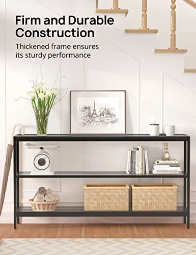Evajoy Console Table, 55" Entryway Table With 3 Tiers, Open Glass Sofa Table For Living Room, Foyer, Entryway, Bedroom, Hallway 4 Evajoy Console Table, 55" Entryway Table With 3 Tiers, Open Glass Sofa Table For Living Room, Foyer, Entryway, Bedroom, Hallway - Image 2