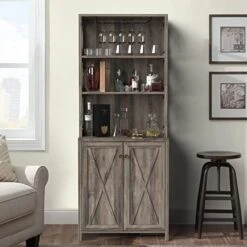 YITAHOME Kitchen Pantry Cabinet Storage Hutch With Microwave Stand Wine Rack, Freestanding Pantry Buffet Cabinet With Adjustable Shelves And Cupboard For Home, Rustic Grey Wash -Amazon Store 41tJnU2L2hL