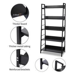 BATHWA Industrial 5-Tier Ladder Bookshelf Wood And Metal Bookcase Black Organizer Stand Rack Storage Ladder Shelves For Living Room Office Bathroom Kitchen, 59'' Height 14 BATHWA Industrial 5-Tier Ladder Bookshelf Wood And Metal Bookcase Black Organizer Stand Rack Storage Ladder Shelves For Living Room Office Bathroom Kitchen, 59'' Height -Amazon Store 41tURERHiEL