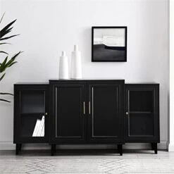Walker Edison 4-Door Tiered Modern-Sideboard-Buffet Stand For Storage, 62, Black -Amazon Store 41tUywFtqsL