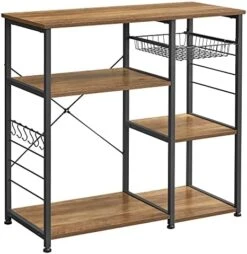 VASAGLE ALINRU Kitchen Cart, Food Storage Shelf With Metal Mesh Basket, Bottle Holder And Storage Shelves, 15.7 X 31.5 X 34.1 Inches, Industrial Style, Rustic Brown UKKS80X -Amazon Store 41tXw CYAL. AC