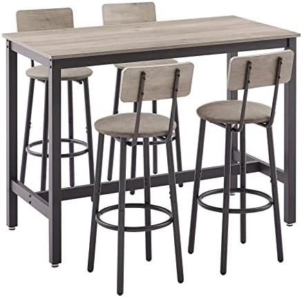 WIIS' IDEA 3-Piece Small Bar Dining Table Set For 2, Square Kitchen Table & 2 Barstools Chairs With PU Soft Seat And Backrest For Breakfast Nook, Small Space, Apartment, Grey 13 WIIS' IDEA 3-Piece Small Bar Dining Table Set For 2, Square Kitchen Table & 2 Barstools Chairs With PU Soft Seat And Backrest For Breakfast Nook, Small Space, Apartment, Grey - Image 11