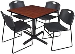 Cain 36" Square Breakroom Table- Grey & 4 Zeng Stack Chairs- Black -Amazon Store 41tZTH9CP3L. AC