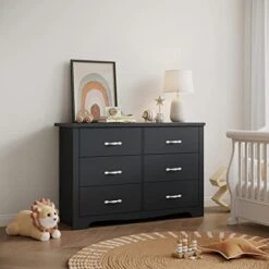 LINSY HOME 6 Drawer Dresser, Black Dresser For Bedroom, Modern Double Dresser Organizer, Black Wood Dresser Chest Of Drawers For Baby,Kids Bedroom -Amazon Store 41tdZqZAJcL