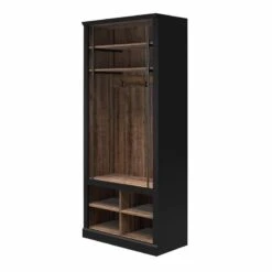 Ameriwood Home Hoffman Entryway Hall Tree With Bench And Storage Cubbies, Black