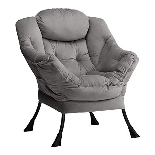 AcozyHom Modern Large Cotton Fabric Lazy Chair,Accent Contemporary Lounge Chair, Single Steel Frame Leisure Sofa Chair With Armrests And A Side Pocket, Smoky Grey 3 AcozyHom Modern Large Cotton Fabric Lazy Chair,Accent Contemporary Lounge Chair, Single Steel Frame Leisure Sofa Chair With Armrests And A Side Pocket, Smoky Grey