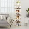 SORCEDAS Shoe Rack Organizer 7 Tier Vertical Storage Stand Narrow Shelf For Small Spaces Entryway Corner Closet Door Bedroom (White + Oak, 7 Tier-Small) -Amazon Store 41txvvoZzrL