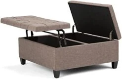SIMPLIHOME Harrison 36 Inch Wide Square Coffee Table Lift Top Storage Ottoman In Upholstered Slate Grey Tufted Linen Look Fabric For The Living Room, Transitional -Amazon Store 41u2KEfEwRL. AC