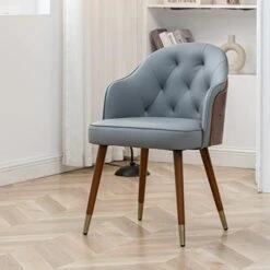 LUNLING Faux Leather Upholstered Chair Mid Century Modern Dining Chairs Gray With Walnut Wood Frame For Kitchen Dining Living Room Chairs（LightGray 1PCS）… -Amazon Store 41u54rYNL. AC