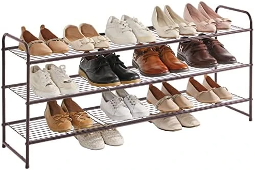 YMYNY Freestanding Shoe Racks, 3 Tiers Stackable & Adjustable Shoe Storage Shelf, Metal Wire Grid Shoe Organizer For 12-16 Pairs, For Entryway, Closet, Bedroom, Black, 26.8" L, UHXJ301B 8 YMYNY Freestanding Shoe Racks, 3 Tiers Stackable & Adjustable Shoe Storage Shelf, Metal Wire Grid Shoe Organizer For 12-16 Pairs, For Entryway, Closet, Bedroom, Black, 26.8" L, UHXJ301B - Image 6