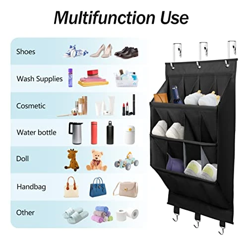 Coastal Rose Over The Door Shoe Organizer, Hanging Shoe Rack Organizer For Closet Door With 12 Deep Pockets & 3 Metal Hooks, 3-Tier Hanging Shoe Storage Organizer,Shoe Holder For Back Of Door,Black 4 Coastal Rose Over The Door Shoe Organizer, Hanging Shoe Rack Organizer For Closet Door With 12 Deep Pockets & 3 Metal Hooks, 3-Tier Hanging Shoe Storage Organizer,Shoe Holder For Back Of Door,Black - Image 2