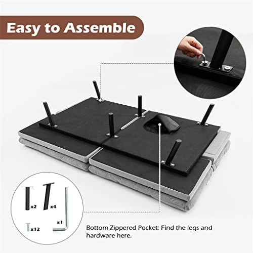 SXDS Convertible Futon Sofa Bed Memory Foam Couch Sleeper W/Adjustable Armrest Grey 9 SXDS Convertible Futon Sofa Bed Memory Foam Couch Sleeper W/Adjustable Armrest Grey - Image 7