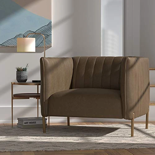 Amazon Brand – Rivet Frederick Mid-Century Channel Tufted Leather Chair, 38"W, Taupe 7 Amazon Brand – Rivet Frederick Mid-Century Channel Tufted Leather Chair, 38"W, Taupe - Image 5