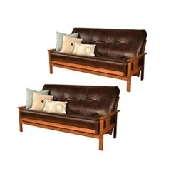 Home Square 8" Full Size Faux Leather Futon Mattress Replacement, Spring Sleeper Sofa Bed Mattress, Java Brown, Set Of 2