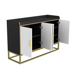 WILLIAMSPACE 46.8" Modern Sideboard Buffet Cabinet With 4 Doors & Adjustable Shelf & Gold Metal Frame, Floor Storage Cabinet, Standing Side Cabinet For Living Room, Hallway, Kitchen - Black&White&Gold -Amazon Store 41uItL5Pb0L