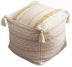 MOCOFO Cotton Woven Tassel Footstool Boho Square Unstuffed Pouf Cover For Living Room, Bedroom(Black Strips, 17.7×17.7×15.7") -Amazon Store 41uO2VXsjrL. AC