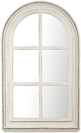 LuxenHöme Rustic Wood Cathedral Wall Mirror, Window Pane Wall Decor, Large Farmhouse Wall Decorations For Living Room Bedroom, 39 Inch, White/Wood 10 LuxenHöme Rustic Wood Cathedral Wall Mirror, Window Pane Wall Decor, Large Farmhouse Wall Decorations For Living Room Bedroom, 39 Inch, White/Wood - Image 8