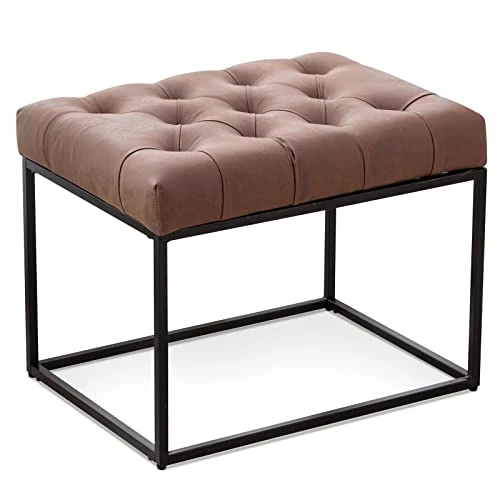 Bonzy Home Upholstered Ottoman Bench Button Tufted Faux Leather Metal Frame Dining Table Bench For Living Room Hallway Bedroom,22 X 16 X 17 Inch,Light Brown 3 Bonzy Home Upholstered Ottoman Bench Button Tufted Faux Leather Metal Frame Dining Table Bench For Living Room Hallway Bedroom,22 X 16 X 17 Inch,Light Brown