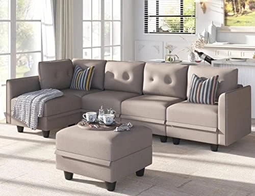 LLappuil Modular Sofa Sectioanl Couch With Storage, Convertible 6 Seater L Shaped Modular Chaise Sofa With Ottoman, Denim Blue 7 LLappuil Modular Sofa Sectioanl Couch With Storage, Convertible 6 Seater L Shaped Modular Chaise Sofa With Ottoman, Denim Blue - Image 5