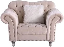 Morden Fort Chesterfield Sofa, 82" W Velvet Tufted Upholstery Sofas, Classic Couches For Living Room Furniture Sets, Beige -Amazon Store 41uU8ryHlkS. AC