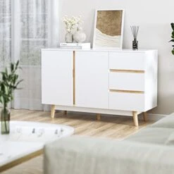 FOTOSOK White Dresser For Bedroom, Modern Dresser Wood Dresser With 3 Drawers And 2 Doors, Wide Chest Of Drawers, Wood Storage Drawer Cabinet For Bedroom, Living Room, Hallway -Amazon Store 41uUd8jNWkL