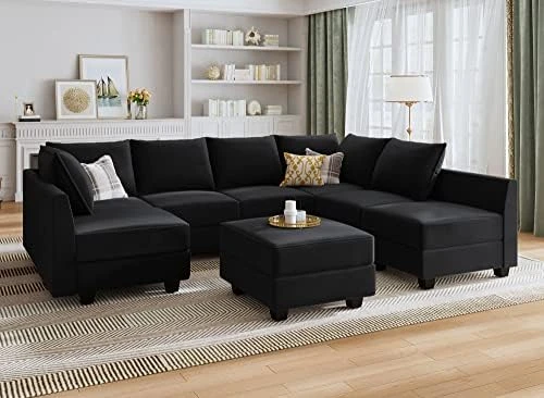 HONBAY Modular Sectional Sofa Set Oversized U Shaped Couch With Storage Ottoman Convertible Sleeper Sectional Sofa Velvet Modular Couch With Wide Chaise, Black 12 HONBAY Modular Sectional Sofa Set Oversized U Shaped Couch With Storage Ottoman Convertible Sleeper Sectional Sofa Velvet Modular Couch With Wide Chaise, Black - Image 10
