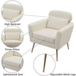 Mikibama Mid Century Modern Accent Chair Upholstered Reading Chair Armchair With Metal Legs And Throw Pillow Side Chair For Living Room Bedroom Office (Ivory,Teddy Fabric) -Amazon Store 41uacqTeKcL