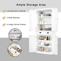 HLR 72" Freestanding Kitchen Pantry Storage Cabinet With Doors And Adjustable Shelves, Pantry Cupboard Cabinet For Kitchen, Bathroom Or Hallway, White -Amazon Store 41umrGjj0FL