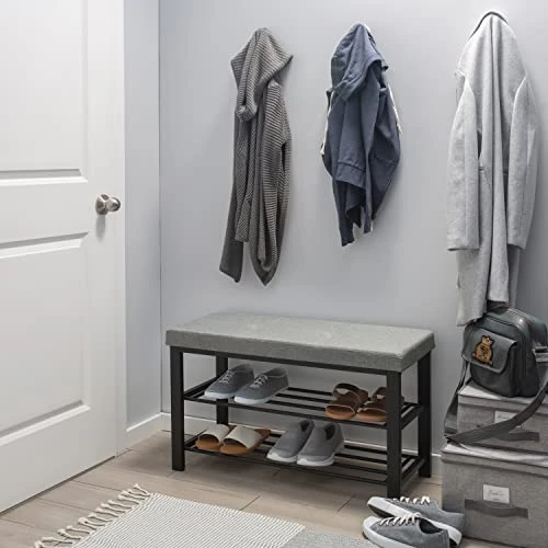 Simplify Storage Bench, Shoe Rack, Ottoman, Tufted, Padded Seating For Entryway, Bedroom, Closet & Hallway, Grey 4 Simplify Storage Bench, Shoe Rack, Ottoman, Tufted, Padded Seating For Entryway, Bedroom, Closet & Hallway, Grey - Image 2