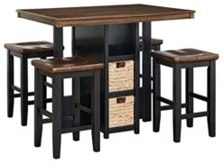 Signature Design By Ashley Dolingham Height Bar Stools, Rectangular Dining Room Counter Table Set, Set Of 5, 32"W X 45"D X 36"H, Black & Dark Brown