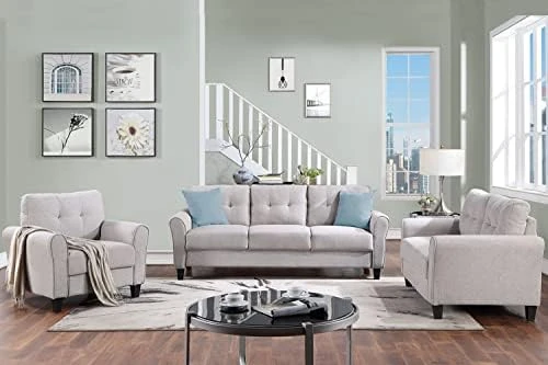 Harper & Bright Designs 3-Piece Living Room Storage Sofa Set With 3-Seat Couch, Loveseat And Single Armchair, Silver Nailhead Trim/Hidden Storage Space Under Seat/Classical Wooden Legs/Beige Fabric 12 Harper & Bright Designs 3-Piece Living Room Storage Sofa Set With 3-Seat Couch, Loveseat And Single Armchair, Silver Nailhead Trim/Hidden Storage Space Under Seat/Classical Wooden Legs/Beige Fabric - Image 10