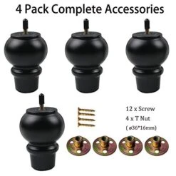 Sofa Legs 4 Inch Black Wooden Bun Furniture Legs Set Of 4 For Couch Ottoman Replacement Furniture Feet With M8 Hanger Bolt Screw Kit For Armchair Ottoman Couch Loveseat Coffee Table Etc (3.2"x 4") -Amazon Store 41vHZtdmfrL