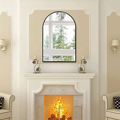 Arched Wall Mirror 20x30 Inch, Black Arched Bathroom Mirror, Vanity Decor Arched Mirror With Metal Frame, Arched Mirror For Entryway, Living Room, Bedroom, Salon -Black Curved Arch Mirror 6 Arched Wall Mirror 20x30 Inch, Black Arched Bathroom Mirror, Vanity Decor Arched Mirror With Metal Frame, Arched Mirror For Entryway, Living Room, Bedroom, Salon -Black Curved Arch Mirror - Image 4