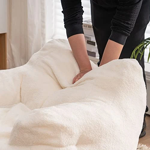 Soft Tufted Bean Bag Chairs For Adults, Medium Teddy Fabric Bean Bags With Arms, Ivory 7 Soft Tufted Bean Bag Chairs For Adults, Medium Teddy Fabric Bean Bags With Arms, Ivory - Image 5