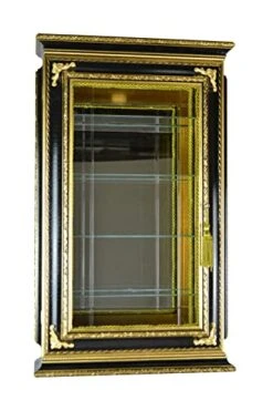 ThreeStar Large Italian Black And Gold Rectangular Curio Cabinet MT48
