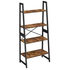 VASAGLE Ladder Shelf, Bookshelf, 4-Tier Standing Shelf For Living Room, Bedroom, Kitchen, Bamboo Frame, Easy Assembly, Industrial Style, Rustic Brown And Black UBCB020B01V1