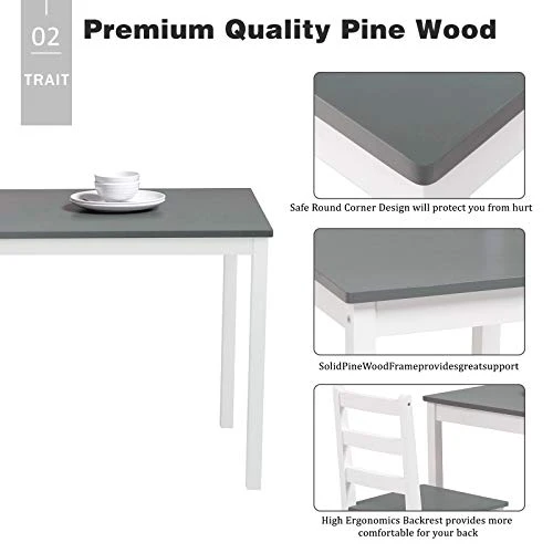 Mecor 4-Piece Kitchen Dining Table Set, Modern Solid Wood Table W/ 2 Chairs And Bench For Home Kitchen Dining Room Furniture, Grey 6 Mecor 4-Piece Kitchen Dining Table Set, Modern Solid Wood Table W/ 2 Chairs And Bench For Home Kitchen Dining Room Furniture, Grey - Image 4